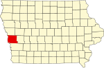 Map of Iowa highlighting Harrison County